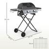 Portable Gas Barbecue, 2 Burners 5.6 kW, Camping Gas Barbecue with Side Shelves, Thermometer and Wheels, Black