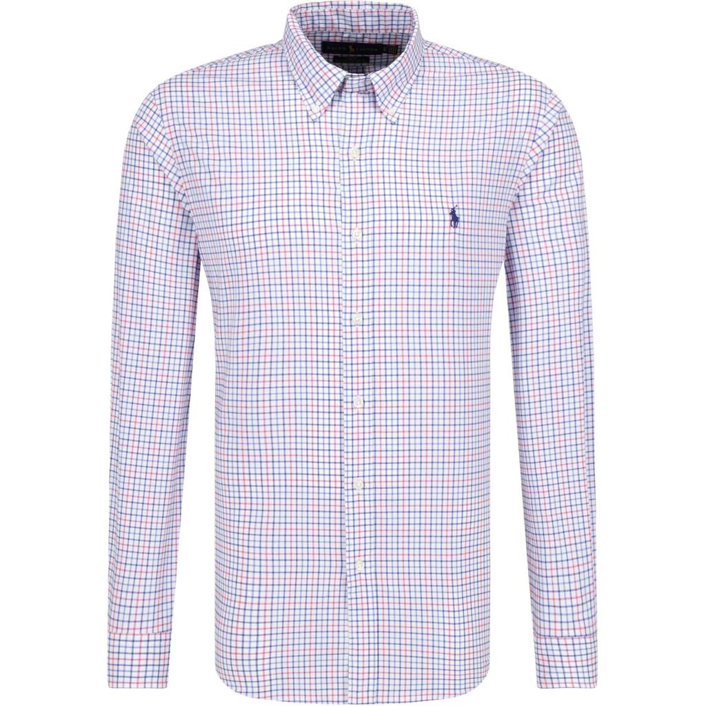 Polo Ralph Lauren Plaid Pony Logo Embroidered Poplin Long Sleeve Shirt Men Shirts Blue Pink 710784272-001