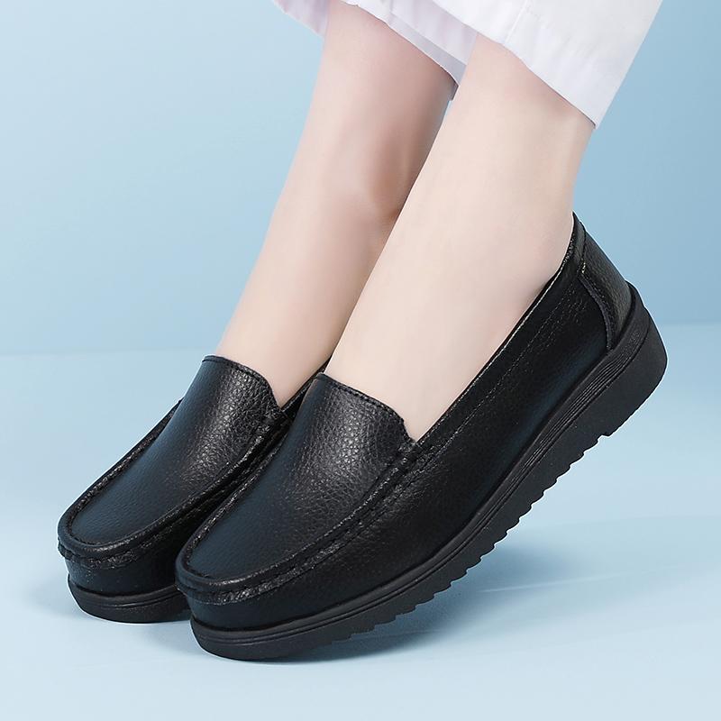 

Women’s Moccasins Loafers Black Leather Nurse Shoes Driving Shoes Comfort Flats Casual Slip on Walking Shoes for Girl EU:42 чорний