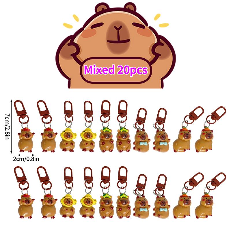 5-50Pcs Capibara Keychains Yellow Capybara Keyring For Bag Cell Phone Hanger Cute Car Key Pendant Small Gift Hairpin Accessories