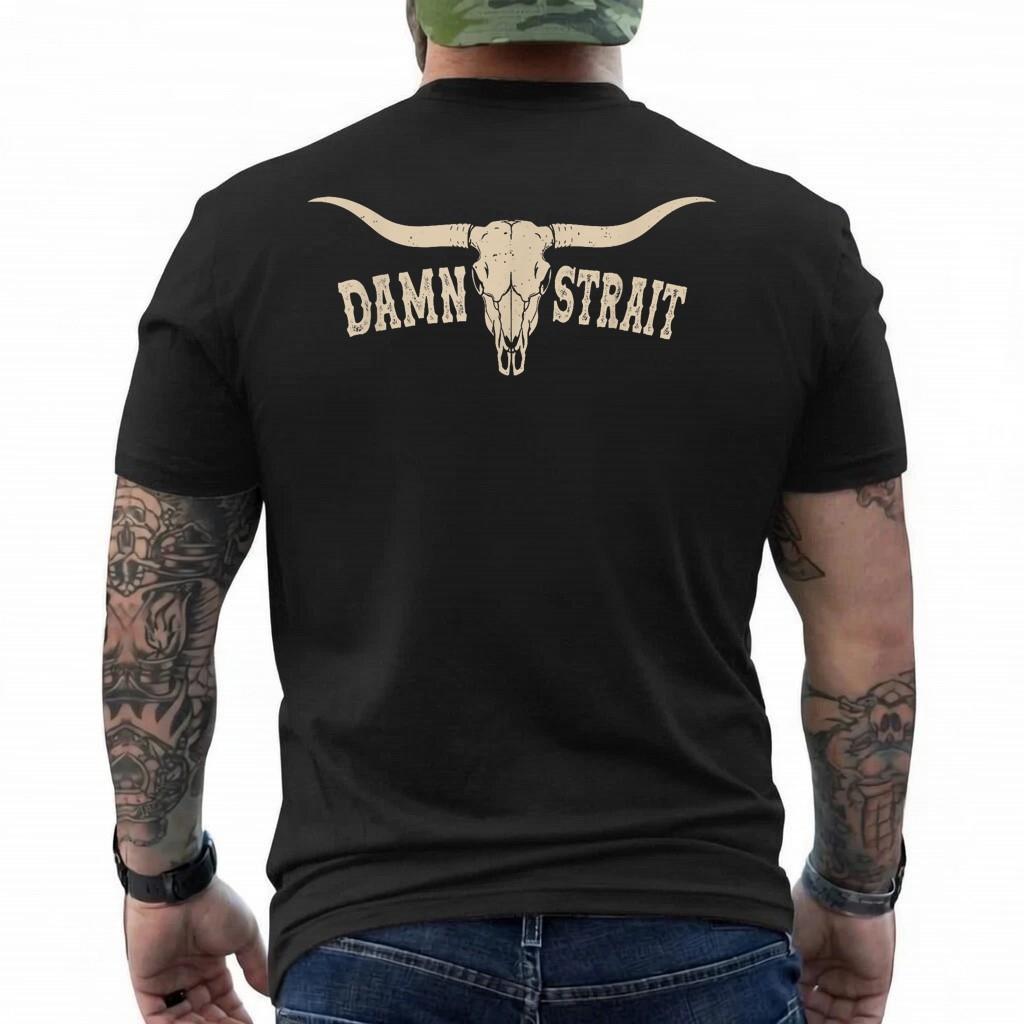Country Western Cowboy Damn Strait Retro Style Bull Skull T-Shirt XL