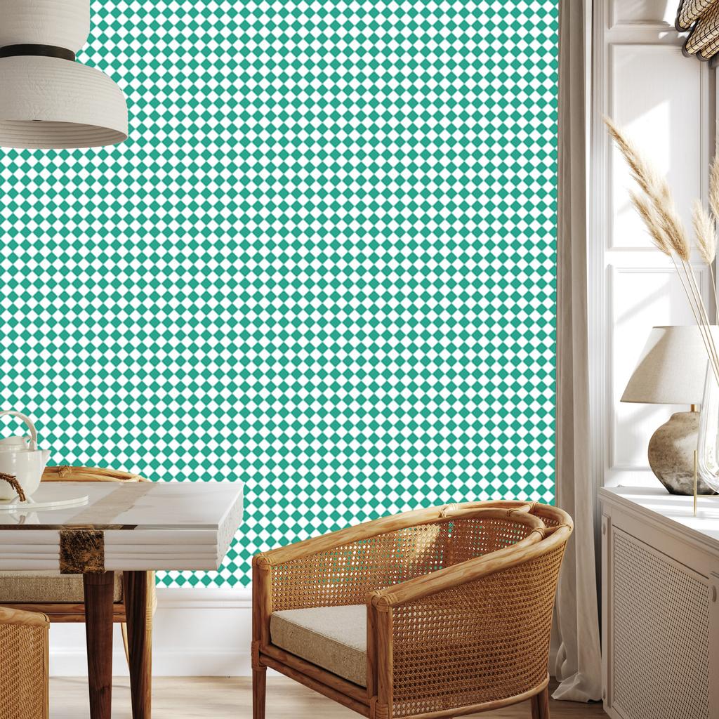 Geometric rhombus wallpaper in teal, mint and white 50x1000