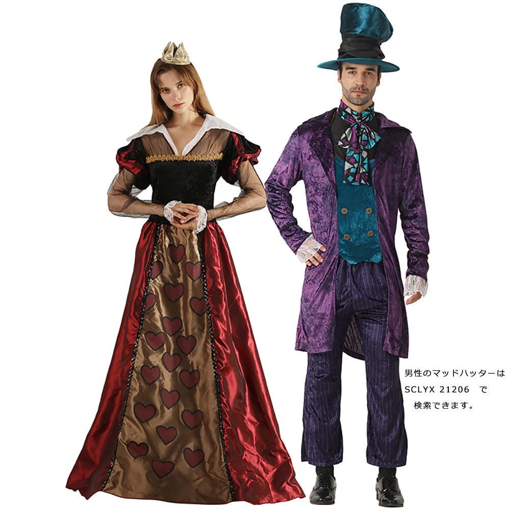 [SCLYX] Alice in Wonderland Cosplay - Queen of Hearts Costume for Women - Authentic Queen of Hearts Dress, Long Sleeved, Alice in Wonderland Cosplay C
