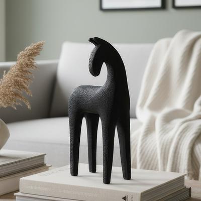 Abstraktní socha koně z pryskyřice - Minimalistická černobílá, 27 cm, 560 g Lehká, Moderní severská domácí dekorace na stůl/poličku