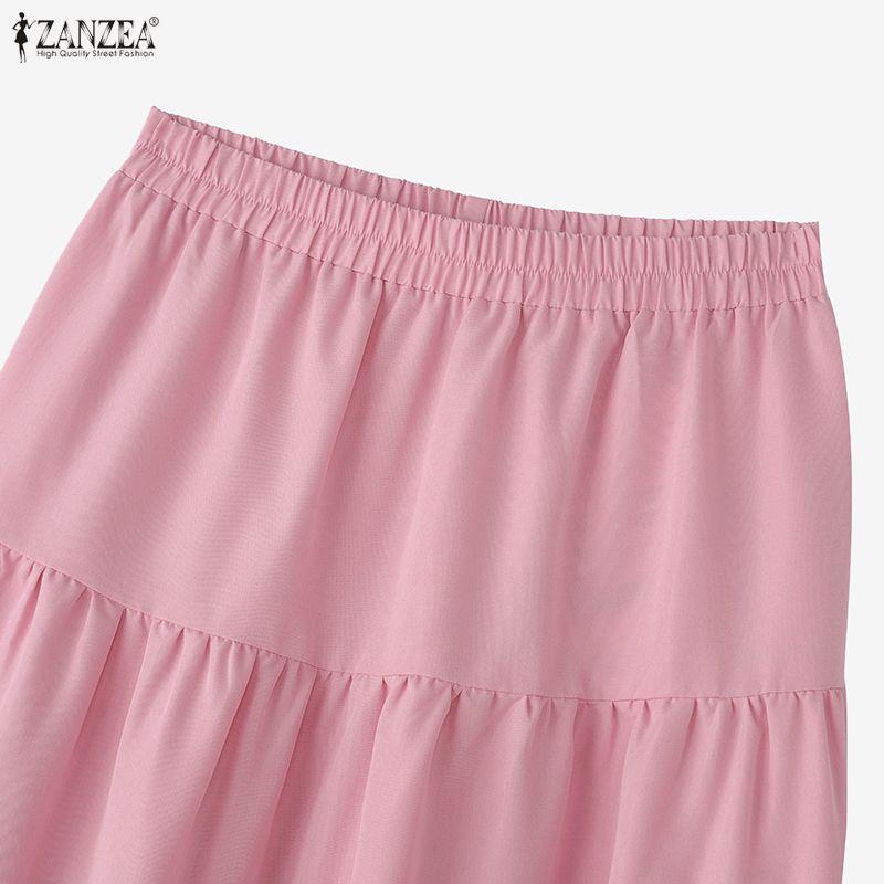 ZANZEA Saias longas soltas de cintura elástica casual feminina