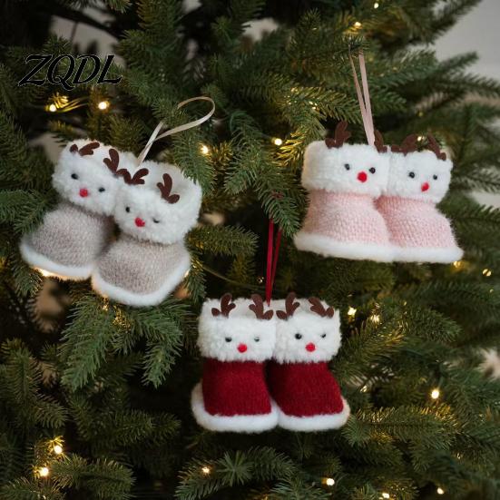 Holiday Stocking Gift Tag Soft Plush Christmas Boot Ornament, Decorative Knitted Tree Hanging Ornament Pendant for Xmas Tree, Party Decor Kids Sock