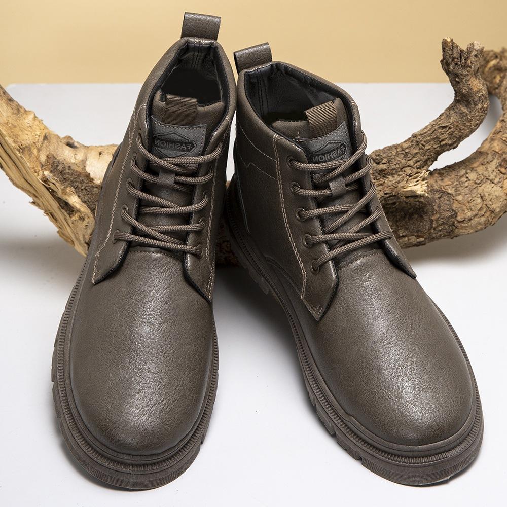 Casual men's shoes boots leather face single cotton British Martin boots high top men's fashion thick sole
