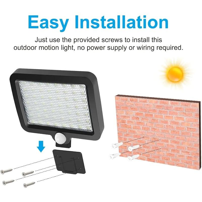 Outdoor Solar Power Wall Light Motion Sensor Light 56 LEDs Securtiy Flood Night Light for Patio Yard Garage Driveway Porch Fence