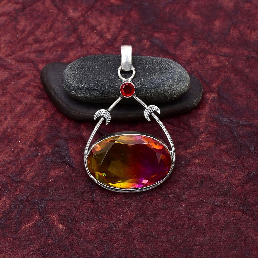 Bi Color Tourmaline Gemstone Pendant: 925 Sterling Silver Handmade Pendant Necklace Jewelry