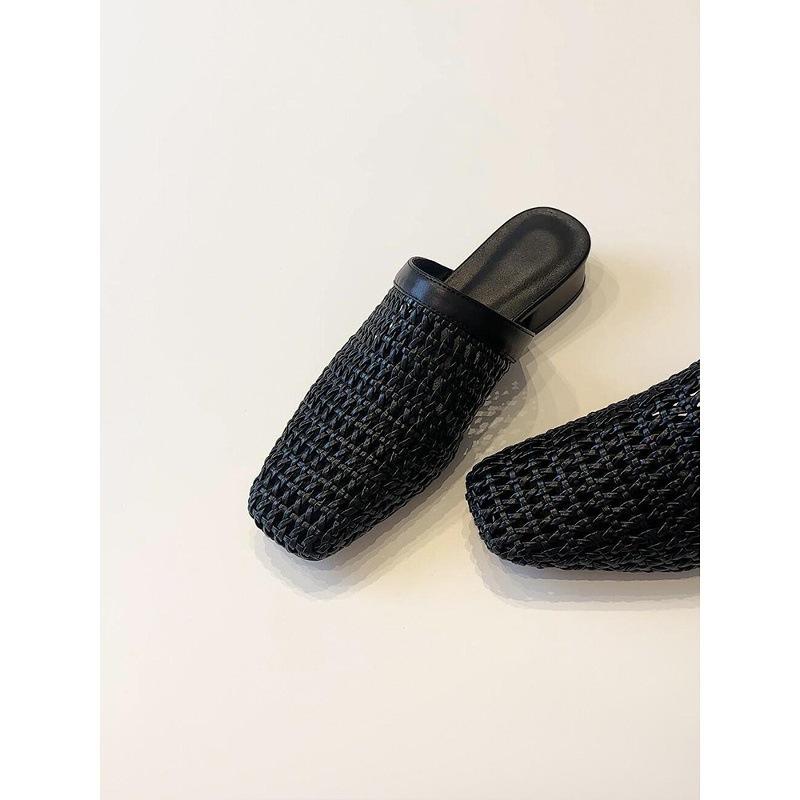 Simple hand-woven hollowed-out one-pedal bag head shoes, women's low heels, comfortable and cool slippers