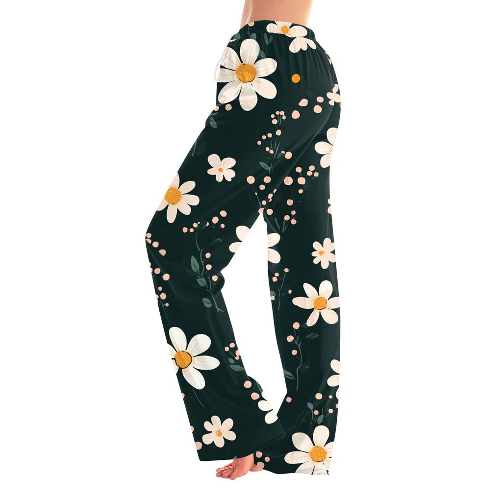 Womens Pajama Pants Sleepwear Casual Drawstring Elastic Waist Pants Comfy Straight Yoga Loose Trousers