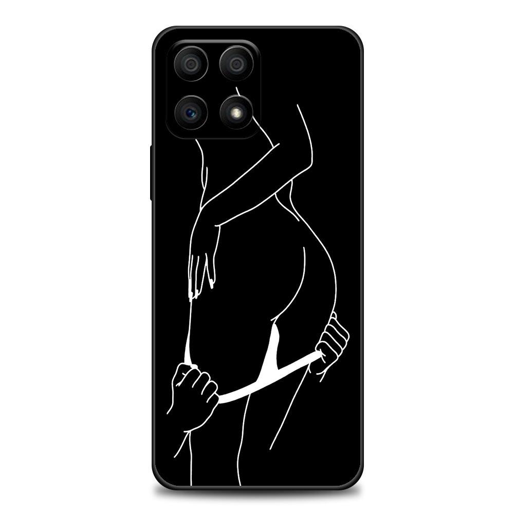 Minimalist Line Art Sexy Lover Kiss Phone Case For Honor 50 30 10 Lite 30i 20 20e 9A 9C 9X Pro 8X Nava 8i 9 Y60 Cover Soft Cases