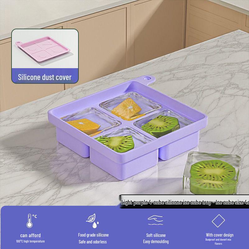 Silicone Ice Cube Tray with Lid – Large Square Mold for Home or Bar