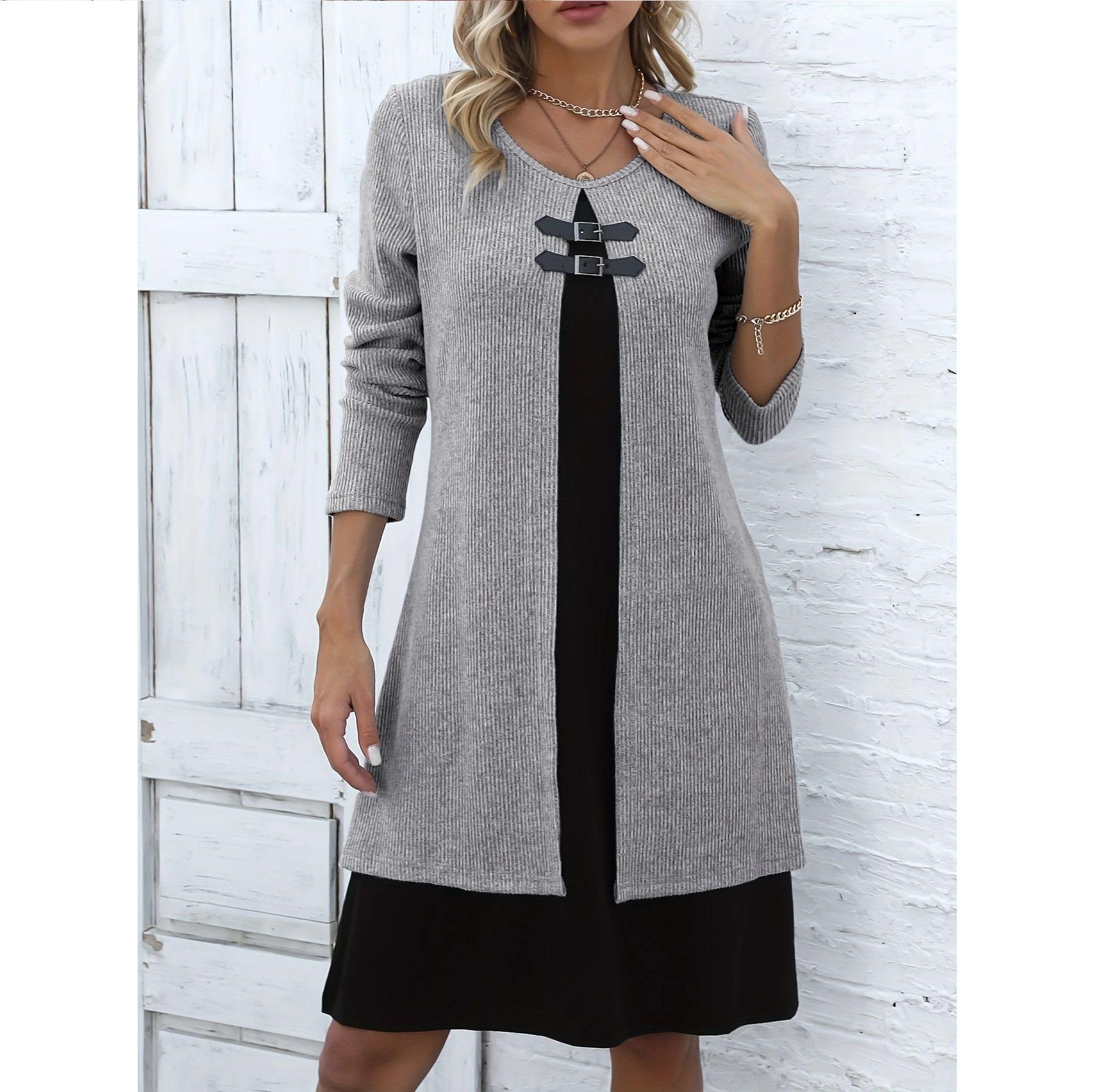 

Цветовой блок, платье-свитер с пуговицами, имитация двойки XXXL серый