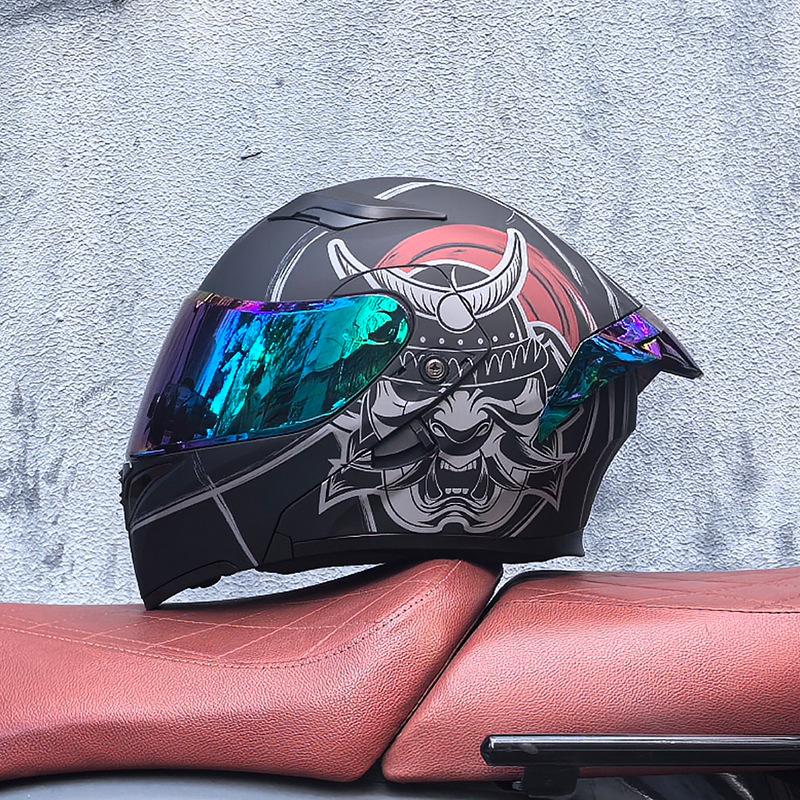 Motorcycle Helmet Peeling Helmet Double Lens Big Tail Locomotive Racing Helmet Running Helmet Men and Women Keep Warm In Winter