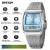 SANDA Men's Steel Band Dual Display Watch with Multi-Time Zone, Night Glow, and Waterproof Features