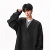 Retro V-Neck Knit Sweater for Men - Two-Piece Look, Arctic Fleece, High-Quality Long Sleeve Pullover