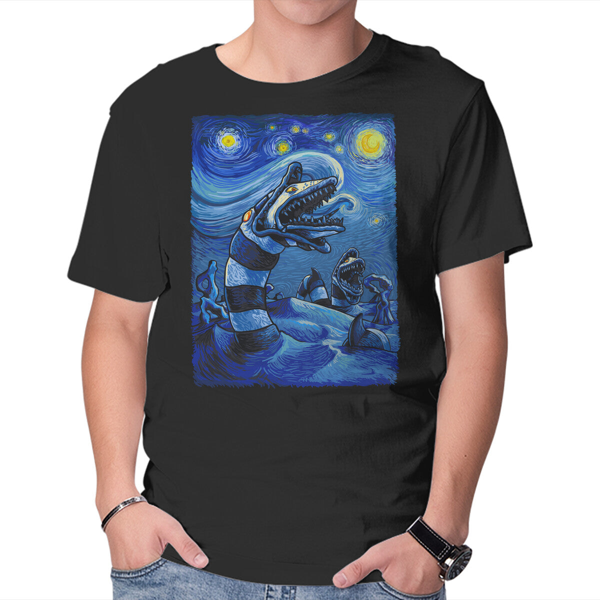 Unisex Crew Neck T-Shirt Starry Saturn Graphic Short Sleeve Casual Tee M