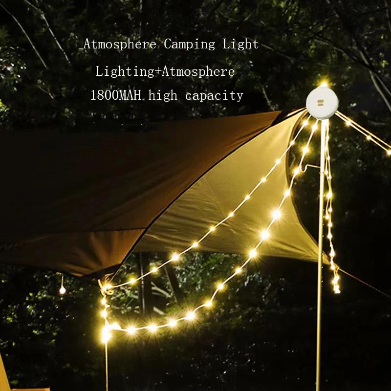 -in-1 Camp String Light 360° Illumination IPX4 Waterproof USB Charging 7m/10m Length for Camping Outdoor Durable Portable