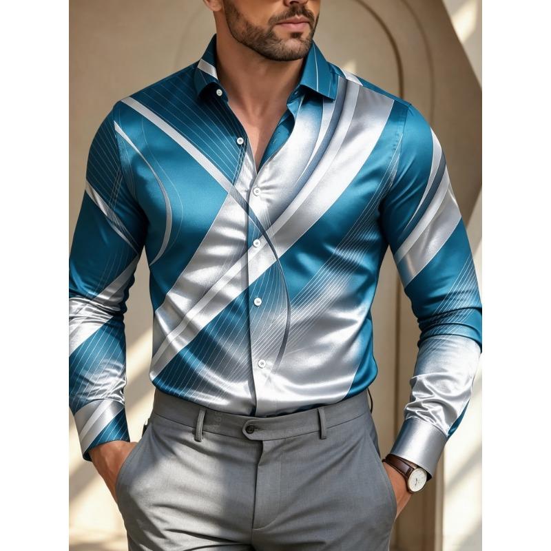 Men's Retro Twill Printed Long Sleeved Shirt with a Collar and Cardigan for Business Banquets, Parties, and Casual Men's Shirts