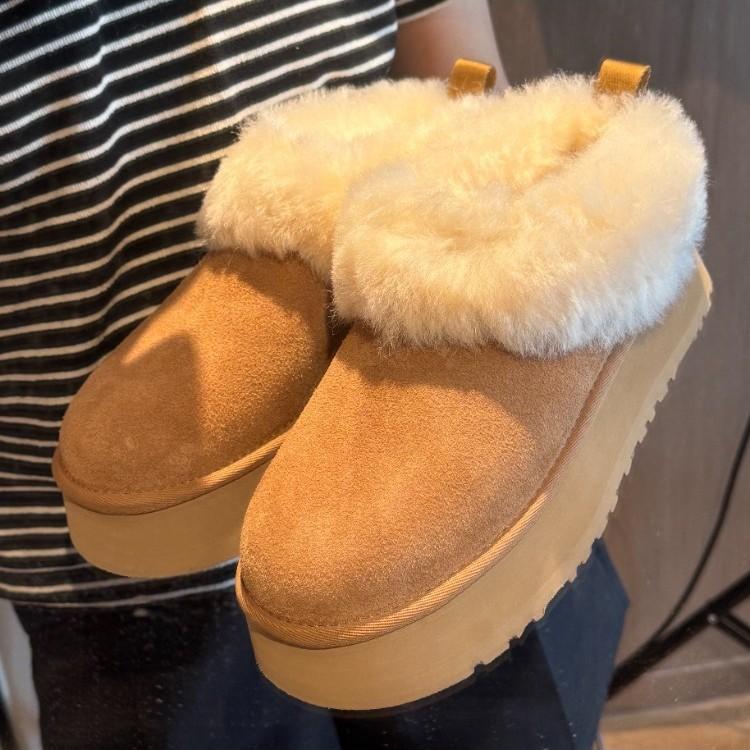 Sheepskin Version! Small Thick-soled Heightening Snow Boots Women's Retro Comfortable Soft-soled Plush Thickened Fluffy Shoes Short Boots