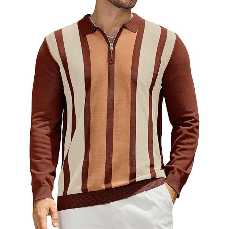 Men's Zipper Long Sleeve 2025 Fashionable Casual Polo Shirt with Flip Collar and Digital Printing for Spring