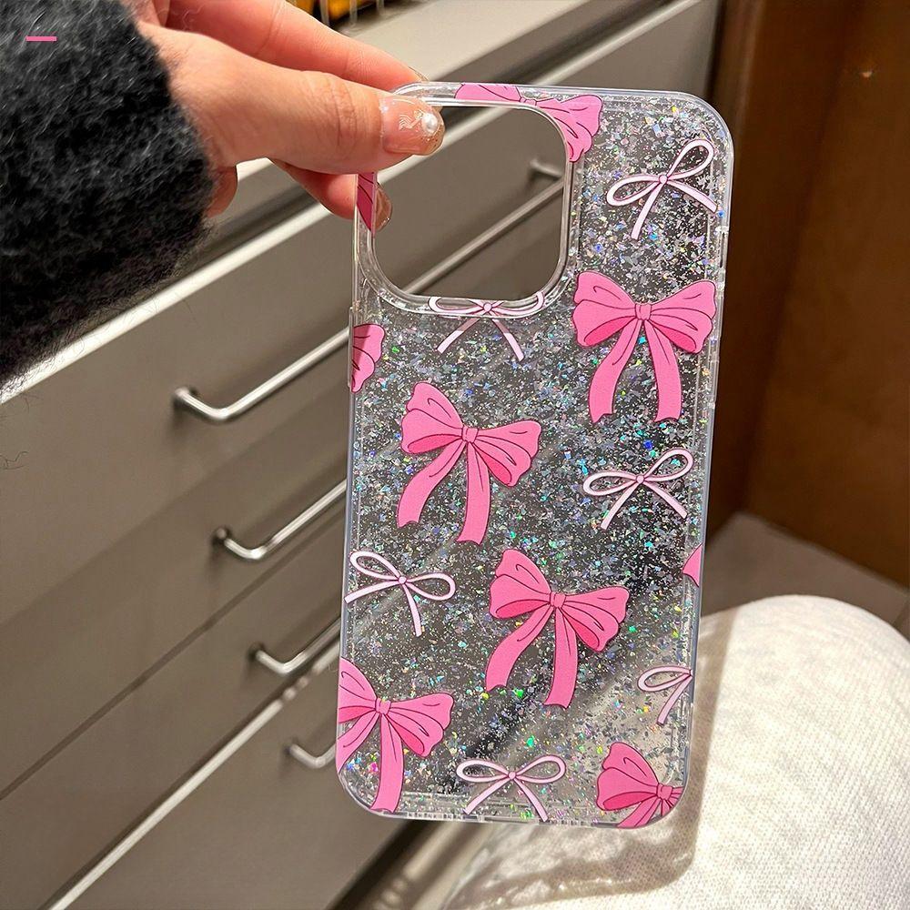 Pink bow for Apple 16 mobile phone case iPhone17promax glitter IMD15 silver foil 13/14 women