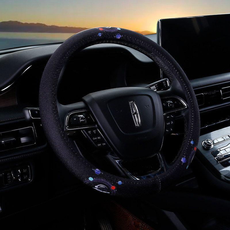 Car Steering Wheel Cover D-Shaped Handlebar Cover Summer Breathable Non-Slip Sweat-Absorbent Linen All-Season Universal Cartoon Cute for Women