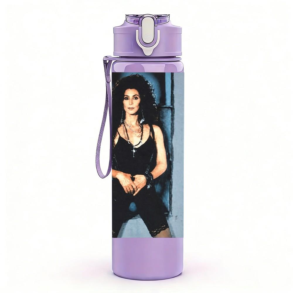 1PC Black Female Portrait A C 750ml Sports Water Bottle Leakproof Straw Lid Outdoor Office Home