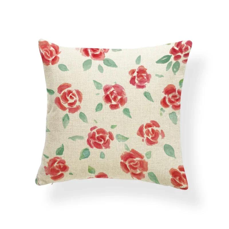 Schönes Pflanzenkissen-Set Blume Rose Orchidee Narzisse Wohnzimmer Schlafzimmer Dekoration Kissenbezug Leinen-Kissenbezug 45x45cm