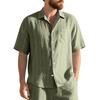 Men's Linen Button Down Shirt Vertical Stripe Pattern Short Sleeve Casual Loose Fit Breathable Summer Shirt with Turn Down Collar