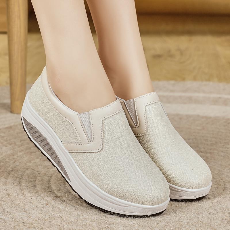 

Women s Loafers Height Increase Black Cute Leather Sneakers Platform Casual Thick Sole Elevator Shoes EU:40 бежевый