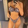 Leopard w kształcie litery V Halter wzburzyć bikini z falbankami damski strój kąpielowy kobiety stroje kąpielowe dwuczęściowy zestaw Bikini kąpiel strój kąpielowy pływać