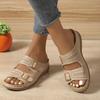 Women's Solid Color Casual Sandals, Platform Slip On Soft Sole Double Buckle Holiday Shoes, Cut Out Wedge Beach Shoes