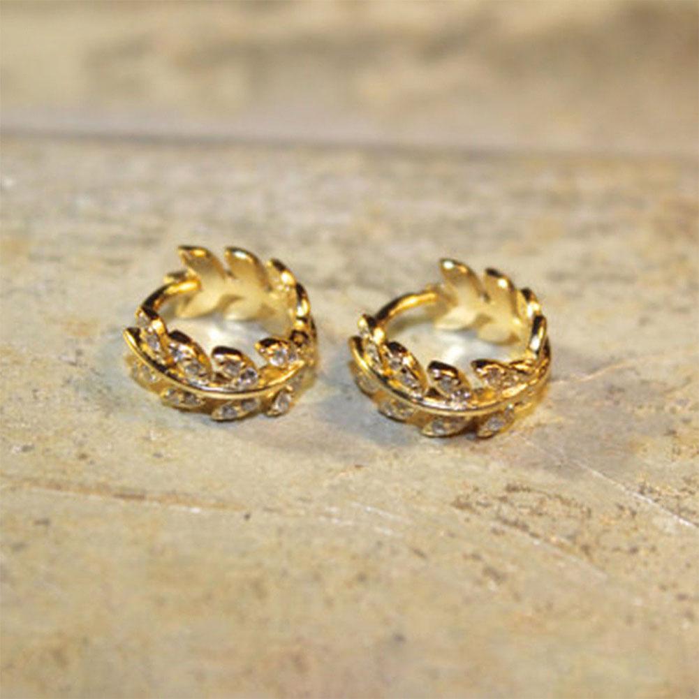 Women Fashion Elegant Leaf Crystal Ear Studs