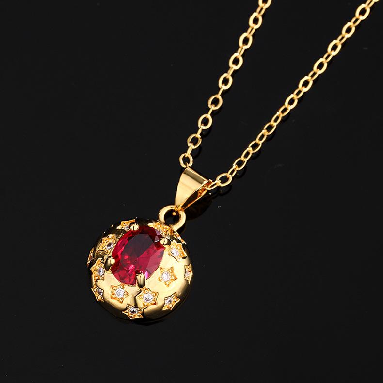 Stylish Red Corundum Encrusted Zircon Shape for Women's High Quality Shiny AAA Necklace Ring Anniversary Set