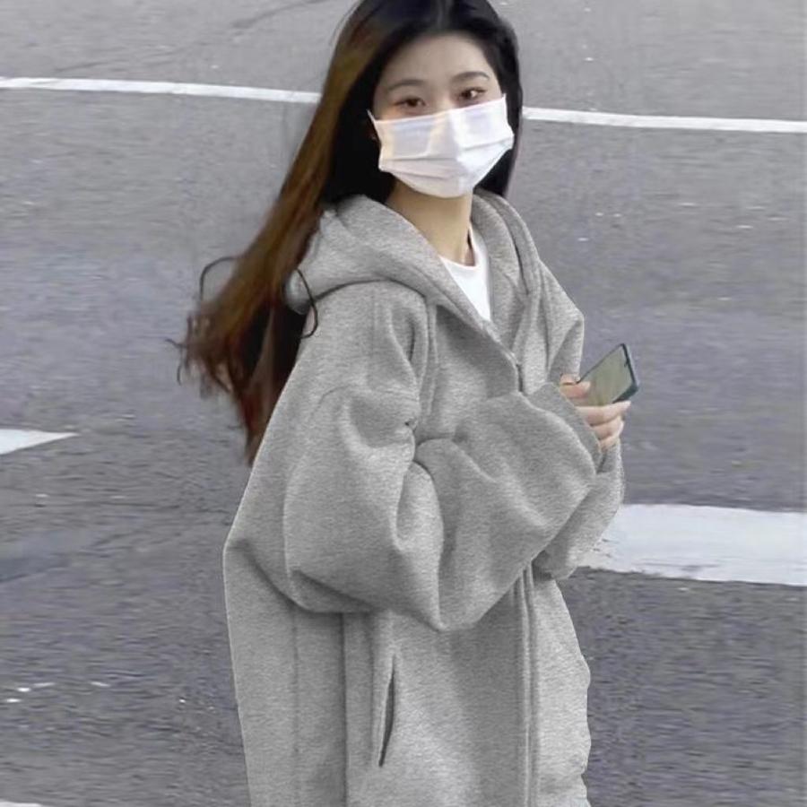 Hooded Zip Cardigan Sweatshirt Women Spring Autumn New Korean Style Loose Casual Slim Fit Lazy Style Outerwear