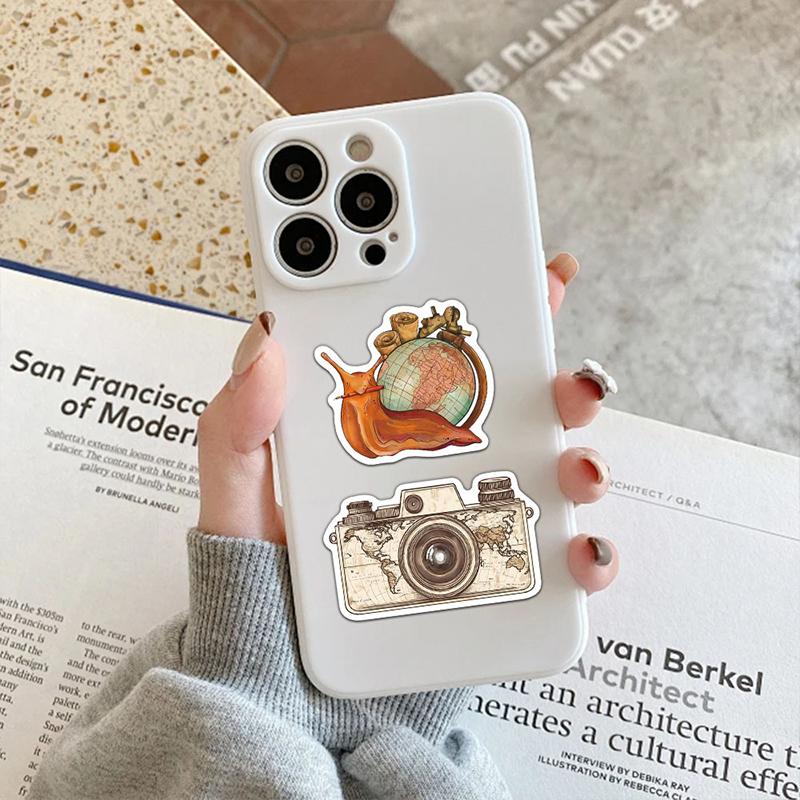 High-Standard 50Pcs Premium-Quality Vintage Premium-Quality Travel Top-Grade Stickers Top-Grade Aesthetic First-Class Clock Premium-Quality Maps