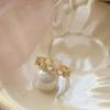French Retro Design Heart & Square Diamond Open Ring, Gold-Plated s925 Sterling Silver