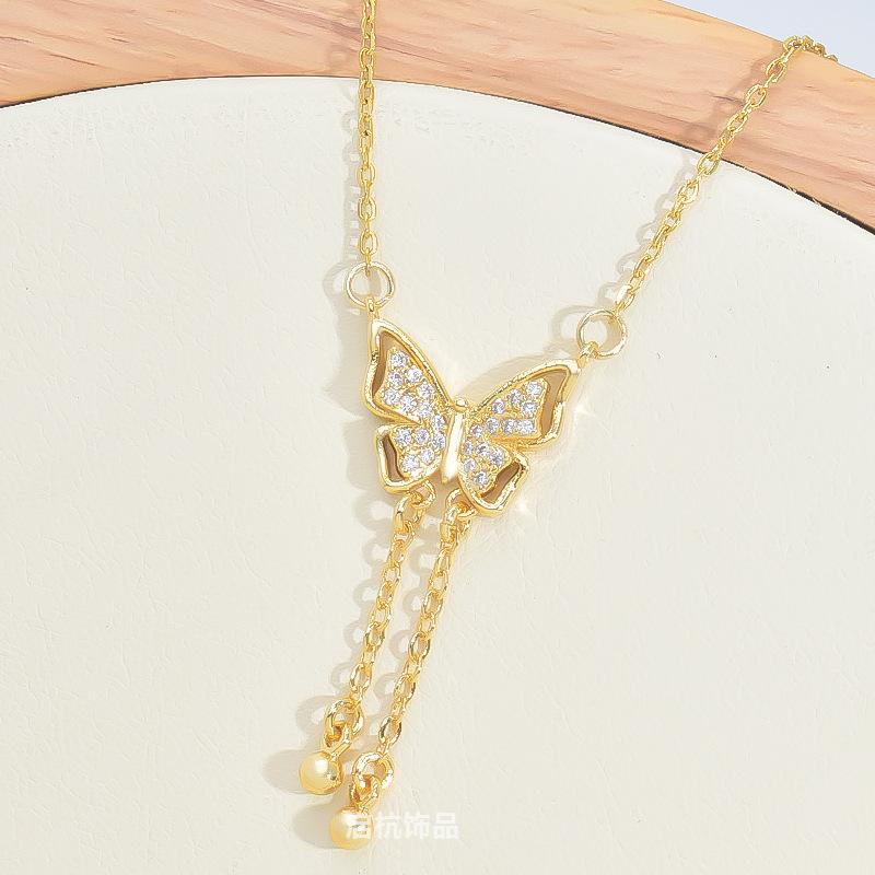 Merry Su Butterfly Necklace Women'S Light Luxury Simple Temperament Versatile Micro-Inlaid Pendant