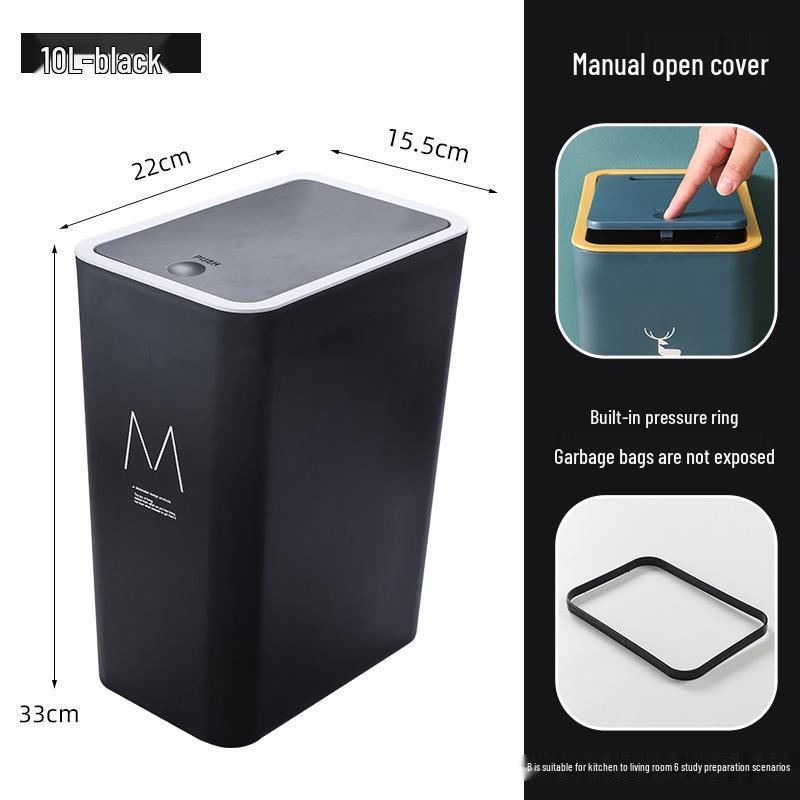 Press-Type Trash Can with Lid for Home, Hotel, or Bathroom