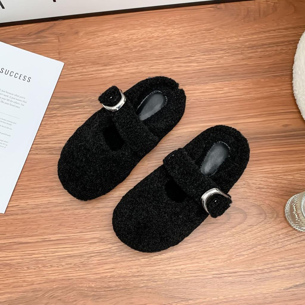 Internet celebrities winter new thick-soled half-tray women's shoes wear high-end grape mother Mao Mao shoes women wear warm cotton shoes