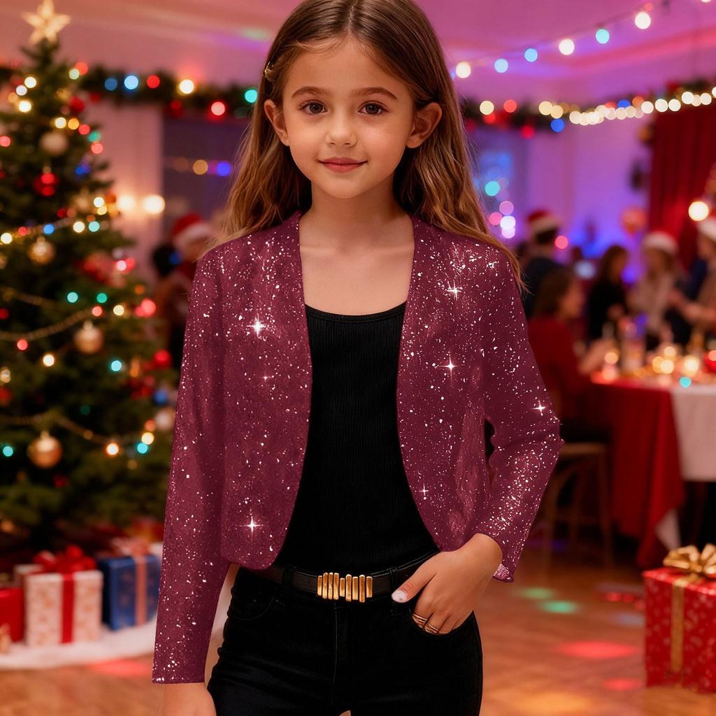 Children's -Printed Long-Sleeve Shawl-Collar Cardigan Dress Casual Short Jacket