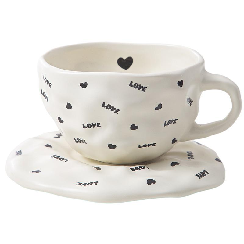 European Ceramic Coffee Cup And Saucer Set, Medieval Hand-Squeezed Ceramic Cup, Restaurant Home Afternoon Tea Cup, Breakfast Cup, Water Cup