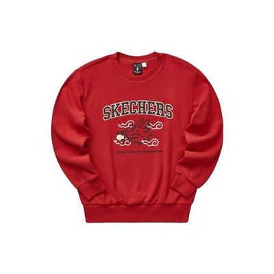 Skechers Year Of The Dragon New Year Series Letter Logo Printed Round Neck Pullover Casual Sports Knit Sweatshirt Women Sweatshirt L124W005-03LC