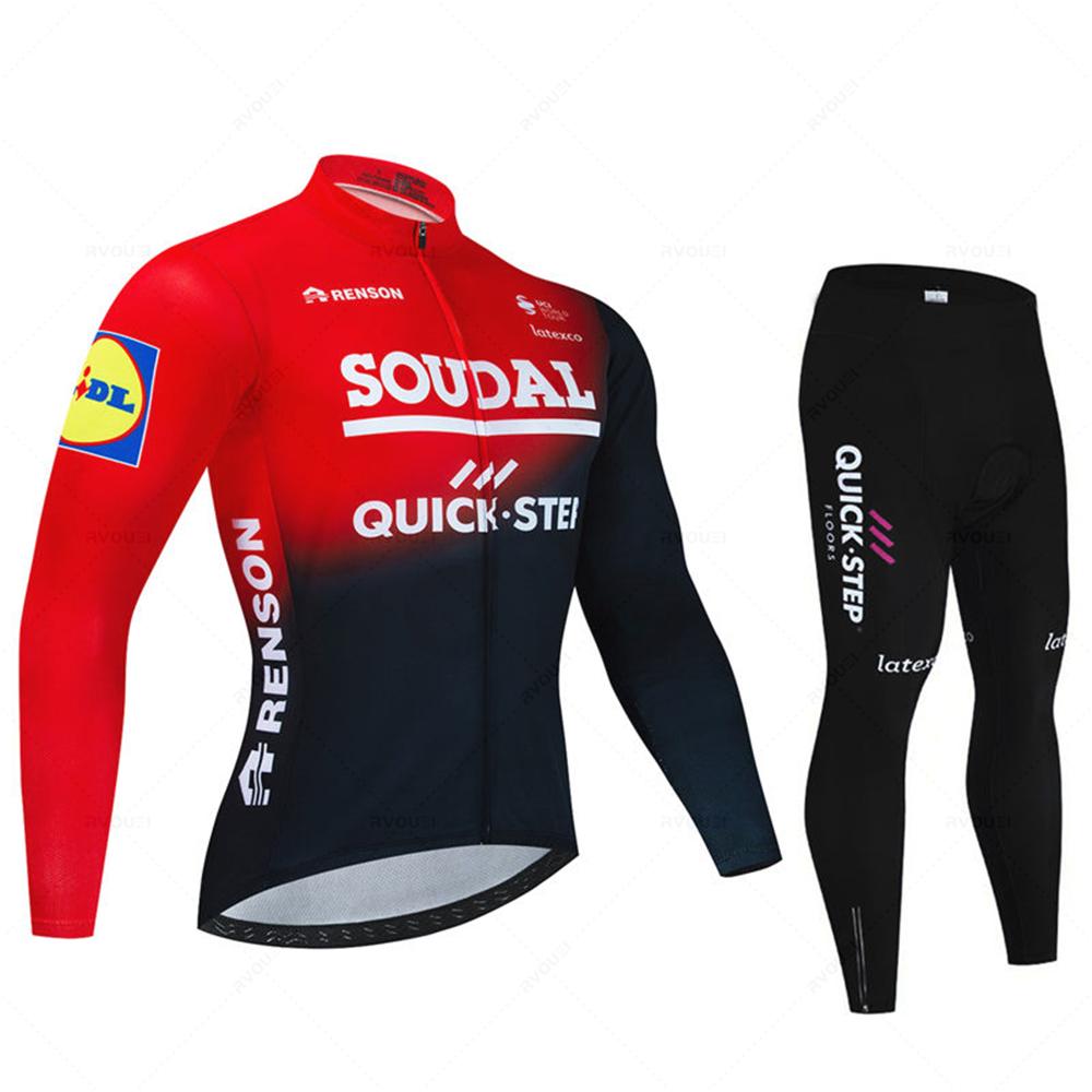 Soudal Quick Step 2026 Autumn Cycling Set Long Sleeve Jersey MTB Riding Sportswear Road Bike Clothing Bib Pants Bicycle Uniform