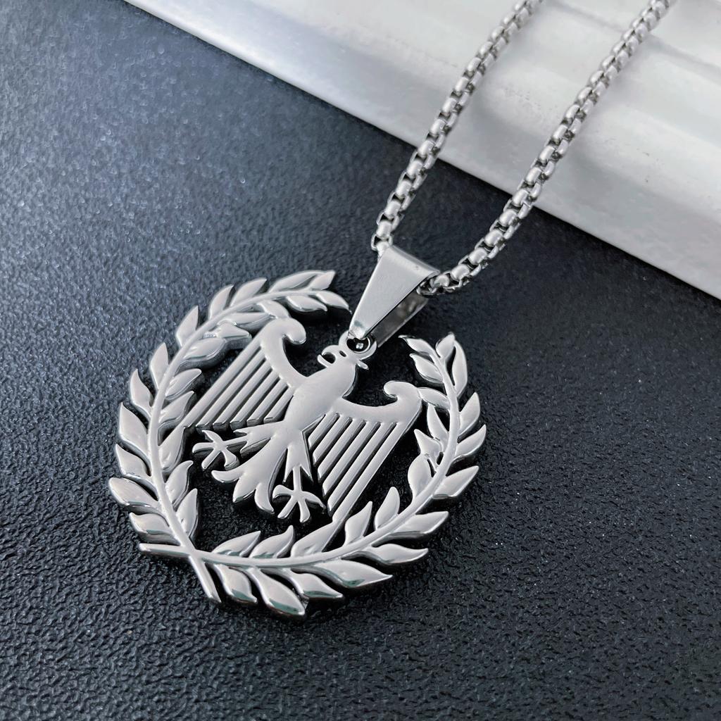 New German Eagle Arms Flag Pendant Necklace for Men Women Stainless Steel Germany Patriotic Jewelry Accessories Gifts