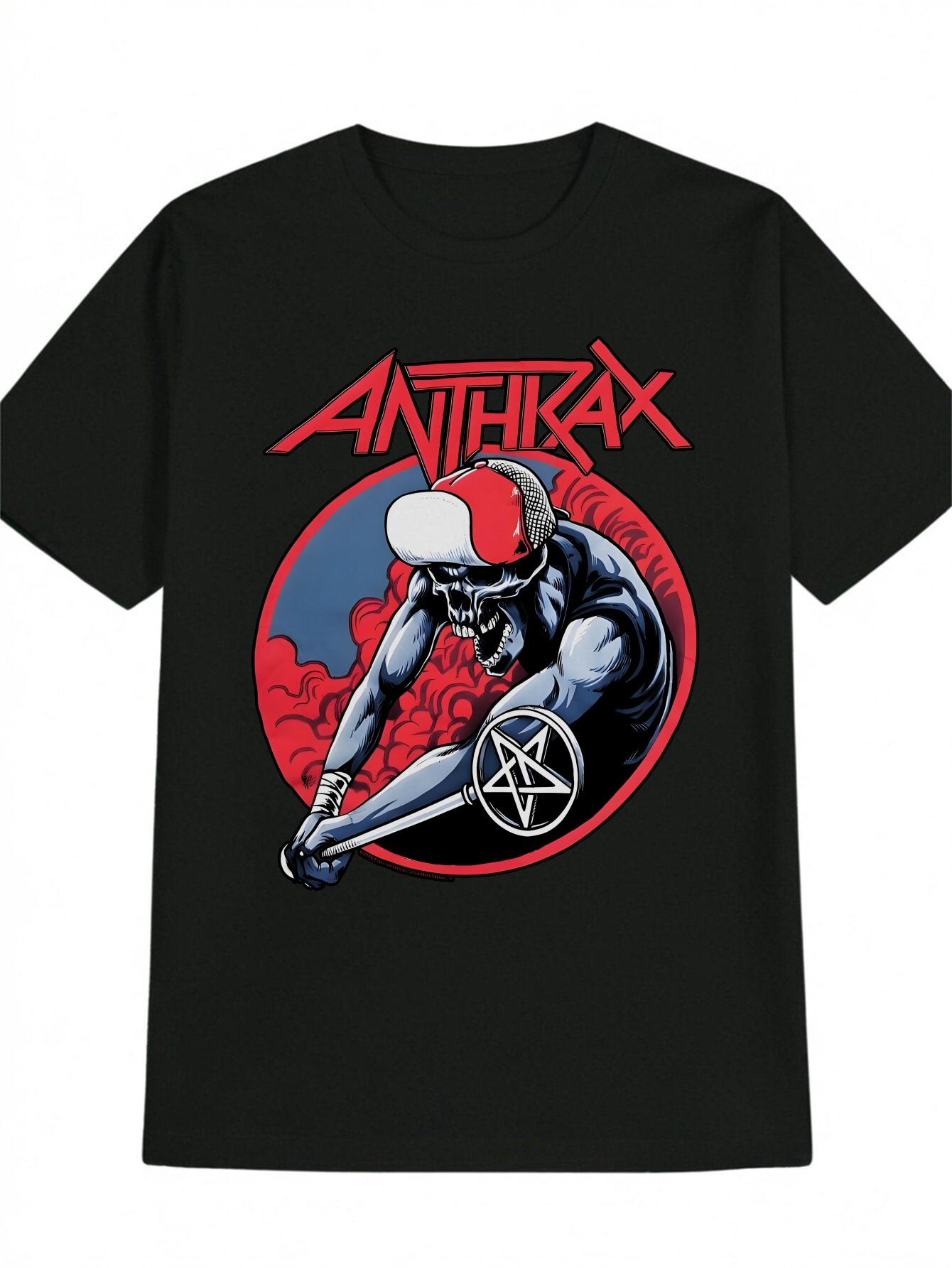 Casual Graphic T-shirt - Black with Red & White Skull Baseball Cap & Flames Print XXXXL