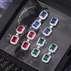 Huabi Jewelry Copper Bottom Gold-plated Retro Simulation Red Corundum Blue Spinel Square Diamond Stud Earrings Pendant Main Stone 5 * 7