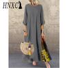 HNXC 12 Color Women Fashion Casual Loose Long Sleeve Floral Print Party Maxi Dress Plus Size Vestidos Longos Robe